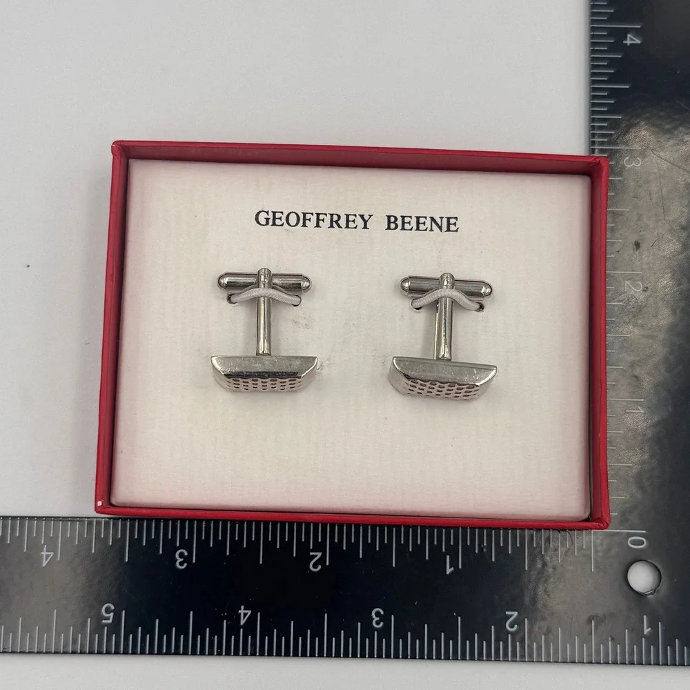 Geoffrey Beene Mens‎ Silver Tone Textured Grid Rectangle Cufflinks 8031-6262/40